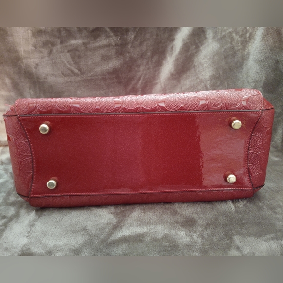 Coach #55451 Margot Red Signature Debossed Patent Leather Carryall Purse Handbag - Picture 5 of 12